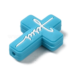 シリコンビーズ  ワードイエスと交差  ディープスカイブルー  30x22x8mm  穴：2.5mm&nbsp;SIL-Z010-01F