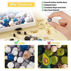 DIY ビーズ キーホルダー ブレスレット メイキング キット  合金分割キーリングとクラスプを含む  プラスチックの留め金  シリコン＆ウッドヨーロピアンビーズ  目と六角形と丸のある八角形  ミックスカラー&nbsp;DIY-TA0004-23