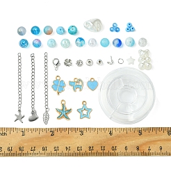 DIY 丸型ガラス & CCB プラスチックビーズ ブレスレット作成キット  空色  8~19x4~12x2.5~8mm  穴：1~2.3mm&nbsp;DIY-FS0007-56A