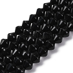 天然ブラックオニキス(染色&加熱)ビーズ連売り  双円錐形  多面カット  8~8.5x8.5mm  穴：1.2mm  約48個/連  15.35インチ（39cm）&nbsp;G-C171-E04-01