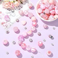 DIYジュエリー作成キット  アクリル＆樹脂＆プラスチックビーズ50個を含む  ポリマー粘土ラインストーンビーズ50個  50個真鍮ラインストーンスペーサービーズ  混合図形  ピンク  20mm  穴：2.5mm&nbsp;DIY-CJ0003-40