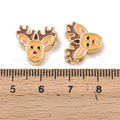 真鍮製エナメルビーズ  鉛フリー＆カドミウムフリー  長持ちメッキ  ラックめっき  18KGP本金メッキ  鹿  13.5x15x5mm  穴：2mm&nbsp;KK-L255-16G-02