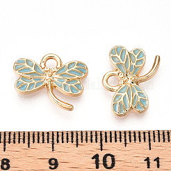 ライトゴールドメッキ合金チャーム  エナメル  カドミウムフリー＆鉛フリー  トンボ  淡いターコイズ  11x16x2mm  穴：2mm&nbsp;X-ENAM-T009-69B-RS