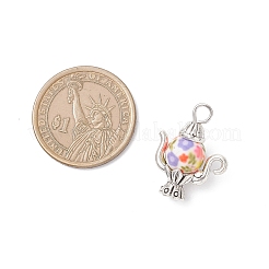 不透明なプリントアクリルパーツ  ティーポットのビーズキャップ  チベット風アロイビーズフレーム付き  アンティークシルバー＆プラチナ  25x19x10mm  穴：3mm&nbsp;PALLOY-JF04496
