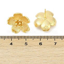 真鍮製スタッドピアスパーツ  カドミウムフリー＆ニッケルフリー＆鉛フリー  カン付き  花  18KGP本金メッキ  17x15.5mm  穴：1.5mm  ピン：0.8x11.5mm&nbsp;KK-Z099-05G-03