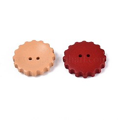 スプレー塗装された天然木のボタン  ギア  2穴  ミックスカラー  27.5x6mm  穴：2.2mm&nbsp;WOOD-T032-34M