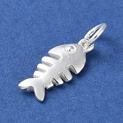 925スターリングシルバーペンダント  丸カン付き魚チャーム  銀  15.5x7x2mm  穴：4mm&nbsp;STER-E071-01S-06