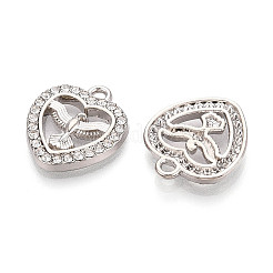 合金ラインストーンペンダント  ハートとワシ  鉛フリー＆カドミウムフリー  プラチナ  18x16x2mm  穴：1.8mm&nbsp;FIND-N008-14P