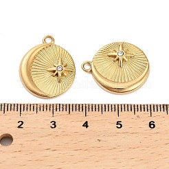 304ステンレススチールクリスタルラインストーンペンダント  イオンプレーティング（ip）  星月チャーム  18KGP本金メッキ  21.5x18x3mm  穴：1.8mm&nbsp;STAS-U047-25G
