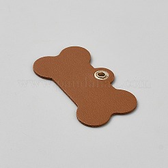 PUレザーペンダント  合金リング付き  ペットタグ  骨  ライトゴールド  サドルブラウン  39x69x2mm  穴：4mm&nbsp;FIND-WH20026-024E