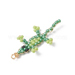 ガラスのワニのペンダント  環境に優しい銅線付き  ミックスカラー  38x18x2mm  穴：1.5mm&nbsp;PALLOY-MZ00992