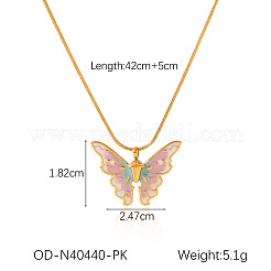 304ステンレススチールエナメルペンダントネックレス  蝶  ゴールドカラー  パールピンク  16.54インチ（42cm）&nbsp;FS-WG8DC4E-02
