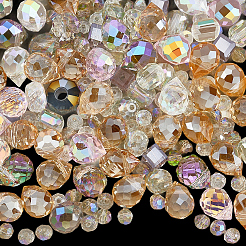 透明電気メッキガラスビーズ 114 個  多面カット  混合図形  ミックスカラー  5.5~8x5.5~8x4~6mm  穴：1.2~1.6mm&nbsp;GLAA-PA0001-17A