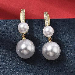 ブラスマイクロパヴェキュービックジルコニアフープピアス  absプラスチックパール  長持ちメッキ  ラックめっき  鉛フリー＆カドミウムフリー  18KGP本金メッキ  31x11.5mm&nbsp;EJEW-H180-10G