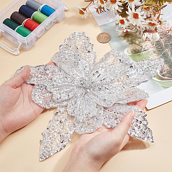 Mayjoy 1個 3Dフラワー ポリエステル刺繍 装飾アクセサリー  アップリケパッチ  ミシンクラフト装飾  スパンコール入り  銀  298x302x7mm&nbsp;DIY-MA0006-70A