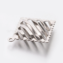 オリジナルカラー 304 ステンレススチール 中空菱形ペンダント  ステンレス鋼色  25x23x6.5mm  穴：1mm&nbsp;STAS-E078-20