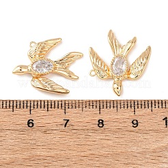 真鍮舗装クリアキュービックジルコニアペンダント  鳥のチャーム  18KGP本金メッキ  20x21x3mm  穴：1mm&nbsp;KK-Z142-10G