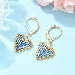 女性用304ステンレススチールフレンチフックピアス  ハートのガラス編みペンダント付き  ゴールドカラー  ミックスカラー  34x15mm&nbsp;EJEW-MZ00408