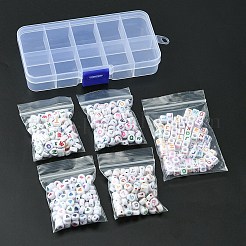 500 個 5 スタイル不透明な白のアクリルビーズ  キューブ/フラットラウンド/ハート  混合図形  7x7x4mm  穴：1.5mm  100個/スタイル&nbsp;MACR-YW0002-43