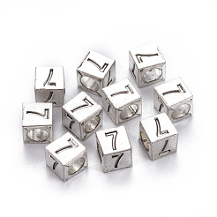 合金ヨーロピアンビーズ  大穴ビーズ  番号の立方体  アンティークシルバー  NUM。7  7x7x7mm  穴：5mm&nbsp;PALLOY-WH0065-52G