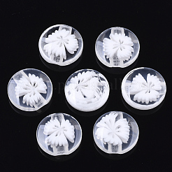 半透明のボタン  樹脂縫製ボタン  二層ビーズ  花柄とフラットラウンド  ホワイト  14x3.5mm  穴：1mm  約250個/袋&nbsp;RESI-S388-03B