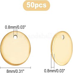 PVD真空メッキ304ステンレススチールチャーム  鏡面研磨仕上げの刻印入りブランクタグペンダント  フラットラウンド  ゴールドカラー  12x1mm  穴：1mm  50個/箱&nbsp;STAS-UN0017-68G