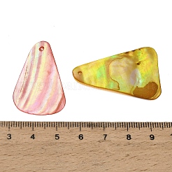 染めの天然シェルペンダント  三角形のチャーム  ミックスカラー  33~36.5x23.5~29x1~2.5mm  穴：1.2mm&nbsp;SHEL-C010-13