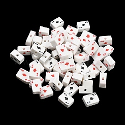 手作り樹脂粘土ビーズ  カードを再生  ホワイト  9x7x4.5mm  穴：1.8mm&nbsp;CLAY-E005-01