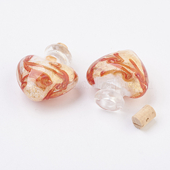 手作りランプワーク香水瓶ペンダント  精油ボトル  金の砂  ハート  ミックスカラー  30~32mm  穴：5.5mm  ボトル容量：0.5~1ml（0.017~0.03液量オンス）&nbsp;LAMP-P044-C