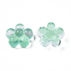 半透明のアクリルカボション  グリッターパウダー付き  花  ミディアムアクアマリン  24x25x12.5mm&nbsp;TACR-N006-04B