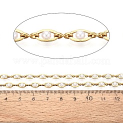 304ステンレス鋼製アイシェイプリンクチェーン  ABSの模造パールと  ハンダ付け  スプールで  18KGP本金メッキ  イオンプレーティング（ip）  長持ちメッキ  ホワイト  7x4x2.5~3mm  約32.81フィート（10m）/ロール  リンク：5.5x2.5x1mm&nbsp;CHS-Q009-14B-01G