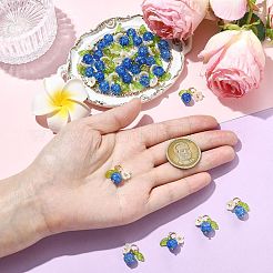 ガラスとABSプラスチック製の模造真珠の花のペンダント50個  真鍮パーツ  ゴールドカラー  ブルー  17mm&nbsp;PALLOY-CJ00185