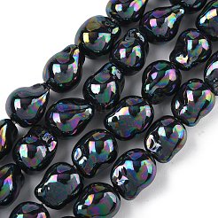 電気メッキガラスビーズ連売り  模造パールビーズ  ナゲット  ブラック  14.5~15x11.5~12mm  穴：1mm  約29個/連  16.14''（41センチメートル）&nbsp;GLAA-Z013-01A-02