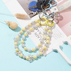 ハートとちょう結びのアクリルビーズバッグストラップ  亜鉛合金スプリングゲートリング付き  きいろ  27.5~37.2cm  2個/セット&nbsp;AJEW-BA00110