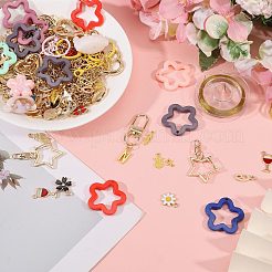 1袋のDIYキーホルダーキット  合金エナメルペンダント、樹脂ペンダント、スイベルクラスプ、カーブチェーン、オーバルリンクチェーン、ジャンプリング、プライヤー  ゴールドカラー  ミックスカラー  33~65x13~26x2~5mm&nbsp;DIY-GL0007-18