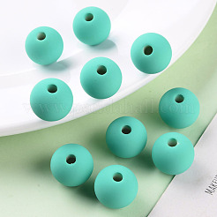 アクリルビーズ  ラバー加工スタイル  片穴  ラウンド  ライトシーグリーン  16mm  穴：3.5mm&nbsp;OACR-S039-05-68