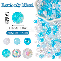 透明＆不透明のアクリルビーズ  ラウンド  ライトブルー  8~10mm  穴：1.8~2mm  140個/袋&nbsp;OACR-TAC0002-08C