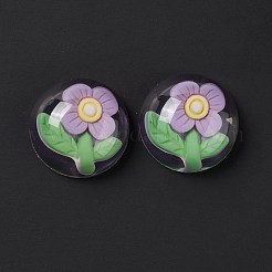 透明フラワー樹脂カボション  半円  ライラック  花柄  24.5x9.5mm&nbsp;RESI-G034-B02