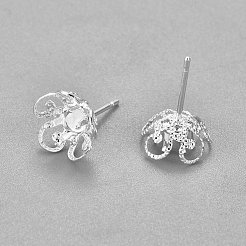 304ステンレススチールスタッドピアス金具  5花びら  花  銀  16mm  花：10x4.5mm  トレイ：4mm  ピン：0.7mm&nbsp;X-STAS-G187-16S