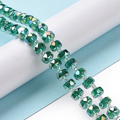 電気メッキ透明ガラスビーズ連売り  ABカラーメッキ  多面カット  ロンデル  シーグリーン  7.5~8x4.5mm  穴：1.2mm  約78~80個/連  21.25~22.04インチ（54~56cm）&nbsp;LS-EGLA-H101-03D