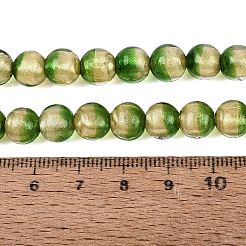 金粉ビーズの連を使った手作りのランプワーク  ラウンド  ライムグリーン  8~9mm  穴：1~1.4mm  約50個/連  15.35~15.55インチ（39~39.5cm）&nbsp;LAMP-N037-06A-04