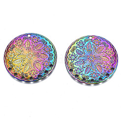 レインボーカラーアロイペンダント  カドミウムフリー＆ニッケルフリー＆鉛フリー  花付きフラットラウンド  33x2mm  穴：1.6mm&nbsp;PALLOY-N156-152-NR