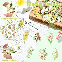45個9スタイルアロイエナメルペンダント  花のチャーム  ゴールドカラー  ミックスカラー  28.5~34.5x13~11.5x1.5mm  穴：2mm  5個/スタイル&nbsp;ENAM-CJ0007-24