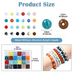 600 個 24 色不透明アクリルビーズ  ラウンド  ミックスカラー  7~8mm  穴：1.5~2mm  25個/カラー&nbsp;MACR-YW0003-26
