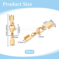 304ステンレススチール製のロブスタークロウクラスプ30個、コードエンド付き  18KGP本金メッキ  32mm  内径：3.5mm&nbsp;STAS-PH0007-10G