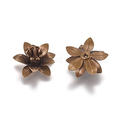 3D真鍮ビーズキャップ  花  マルチ花弁  アンティークブロンズ  トレイ：5mm  16x6.5mm  穴：0.8mm&nbsp;X-KK-G368-04AB