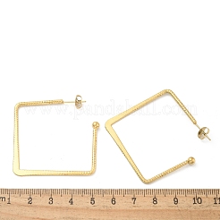 イオンプレーティング（IP）304ステンレススチールスクエアスタッドピアス（女性用）  18KGP本金メッキ  44x43x1mm&nbsp;EJEW-M089-06G