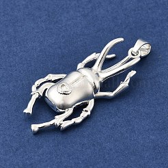 真鍮チャーム  カブトムシのチャーム  長持ちメッキ  ラックめっき  銀  37x17x4.5mm  穴：3x5.5mm&nbsp;KK-E067-01S