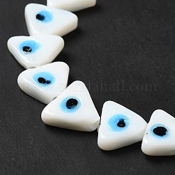 ナザールボンジュウ手作りランプワーク ビーズ 連売り  三角形  ホワイト  10~12x13~13.5x3.5~4mm  穴：1.2mm  約36個/連  16.42インチ（41.7cm）&nbsp;LAMP-G154-05G