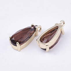 クリアガラスペンダント  真鍮パーツ  多面カット  ティアドロップ  ライトゴールド  インディアンレッド  18.5x8.5x6mm  穴：1mm&nbsp;GLAA-T007-22C